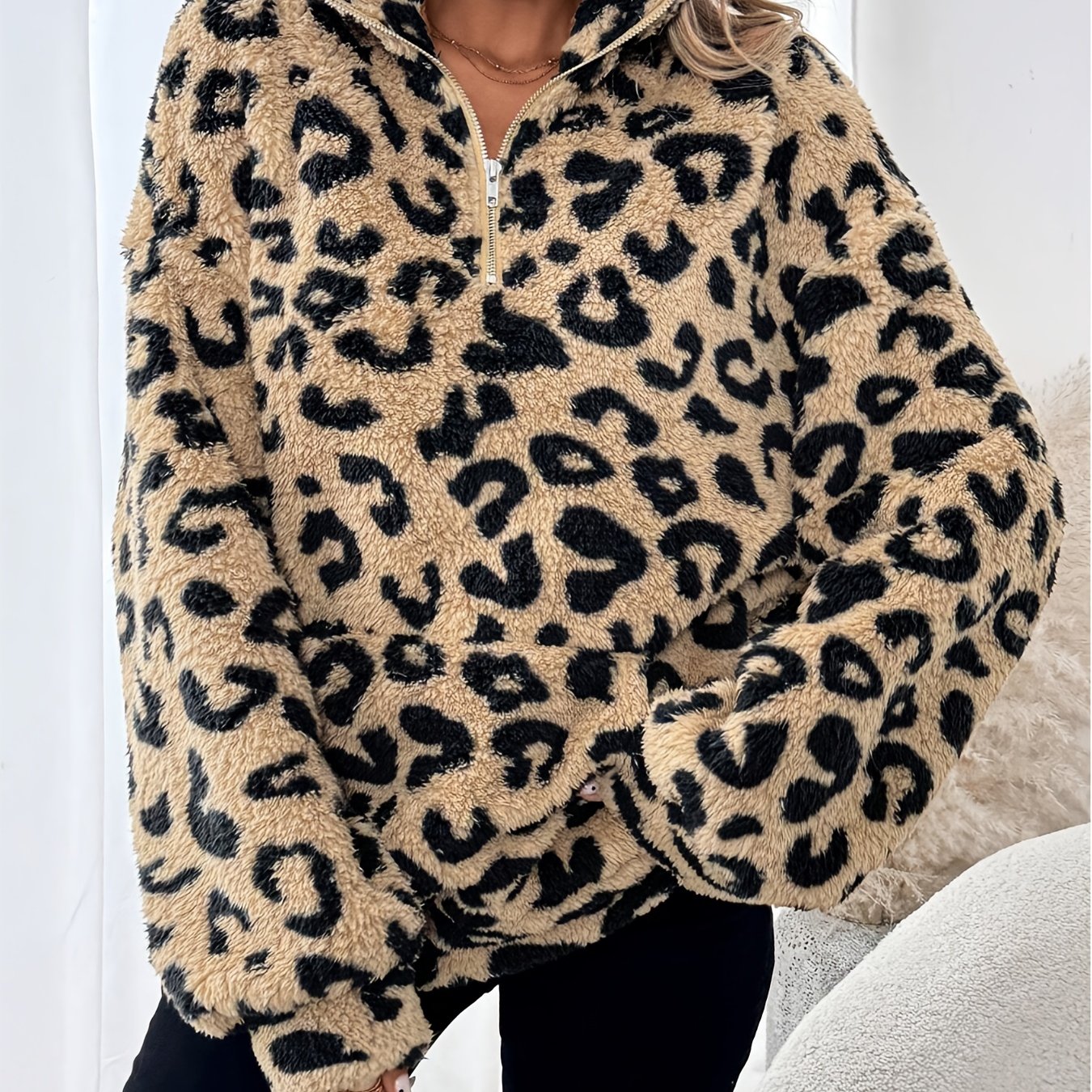 Leopard Print Zip Jumper For Women | Andrea