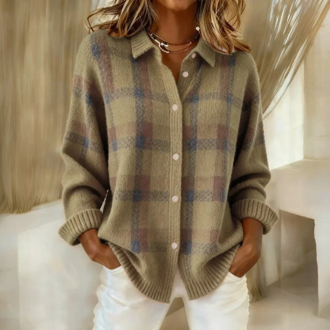 Relaxed Check Button Front Sweater For Women | Lanie