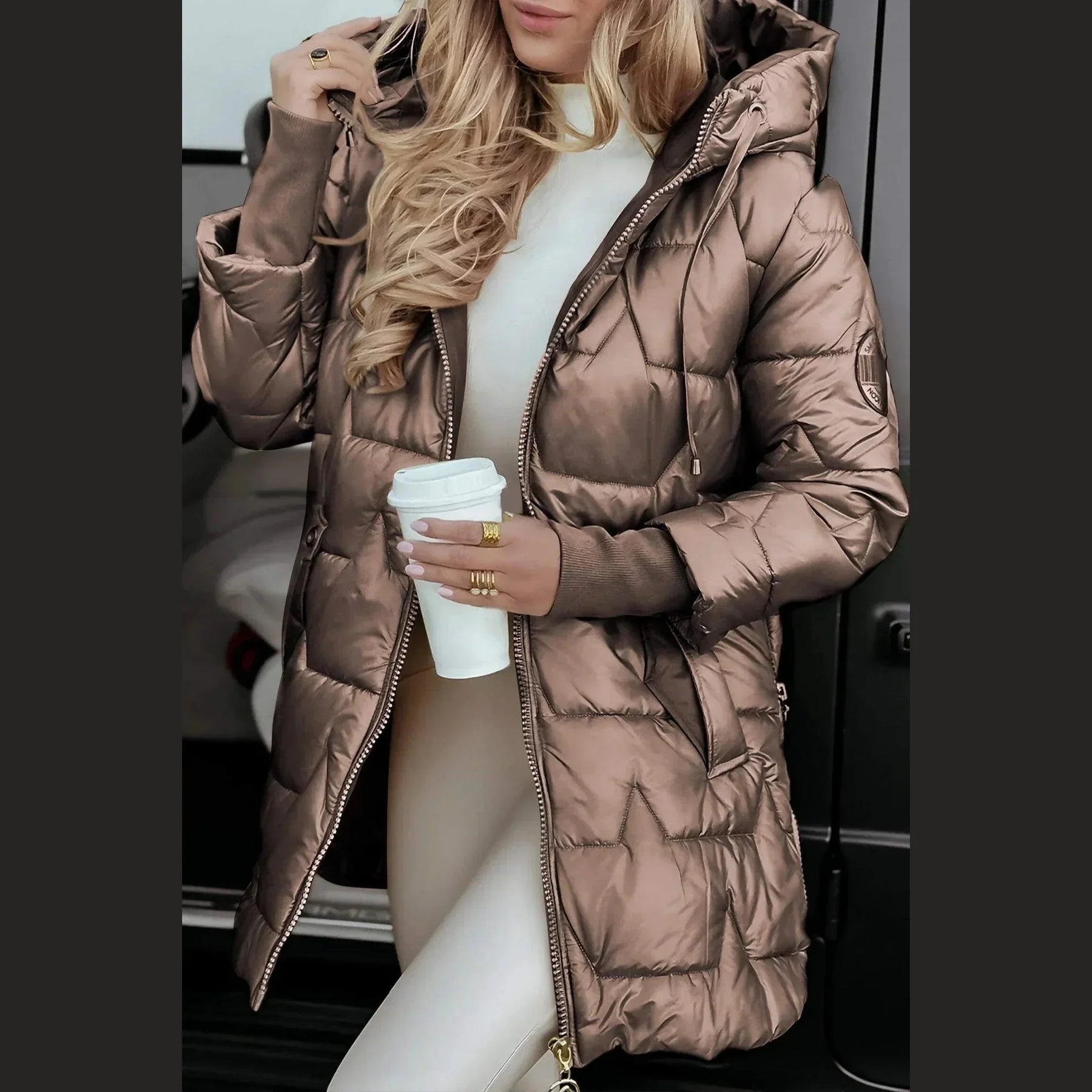 Long Quilted Hooded Coat For Women | Elen