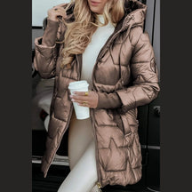Long Quilted Hooded Coat For Women | Elen