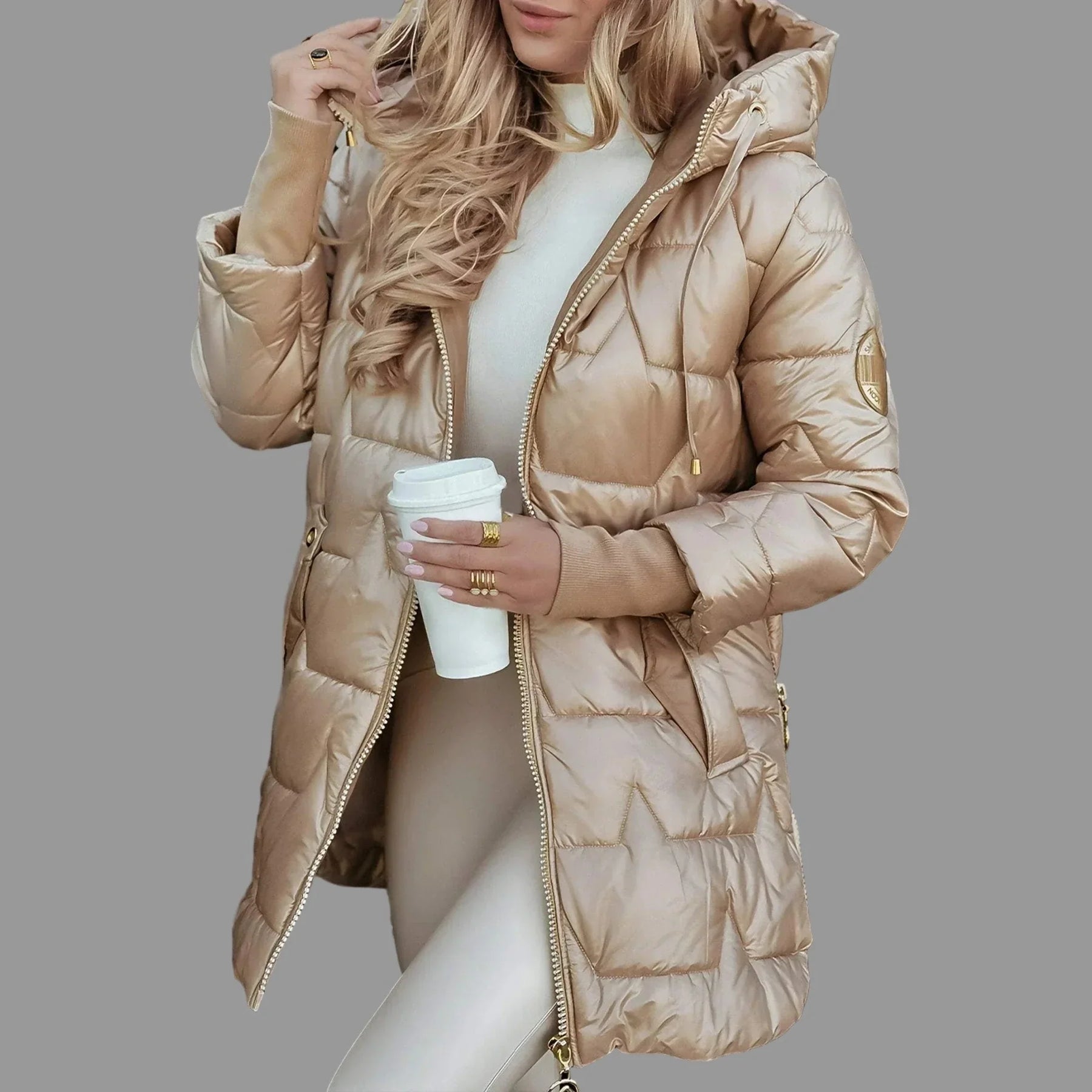 Long Quilted Hooded Coat For Women | Elen