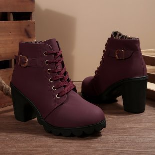 Lace Up Buckle Chunky Ankle Boots For Women | Elara