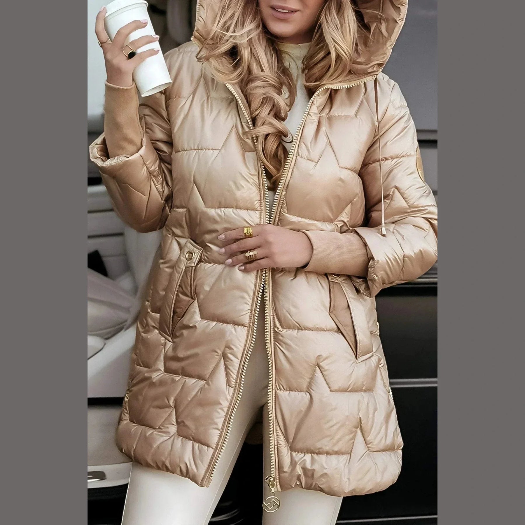 Long Quilted Hooded Coat For Women | Elen