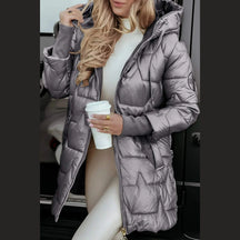 Long Quilted Hooded Coat For Women | Elen
