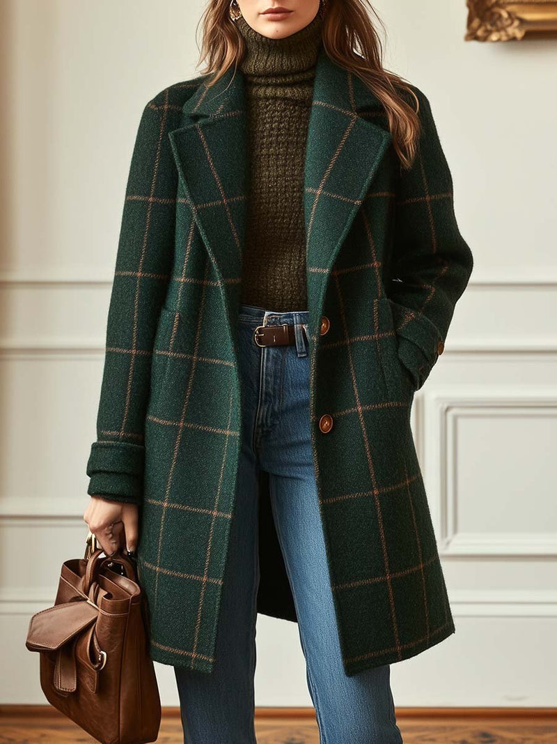 Checked Lapel Long Coat For Women | Rosalind
