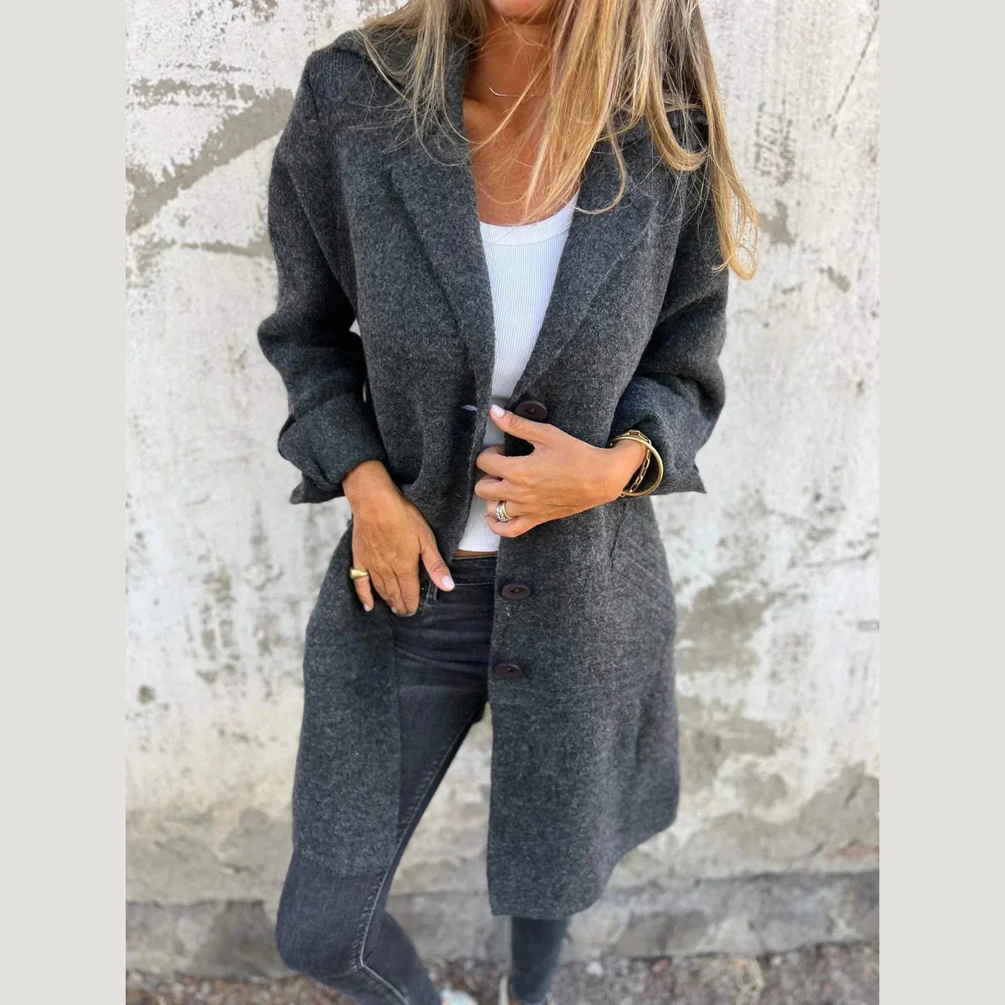 Casual Long Button Coat For Women | Arlena