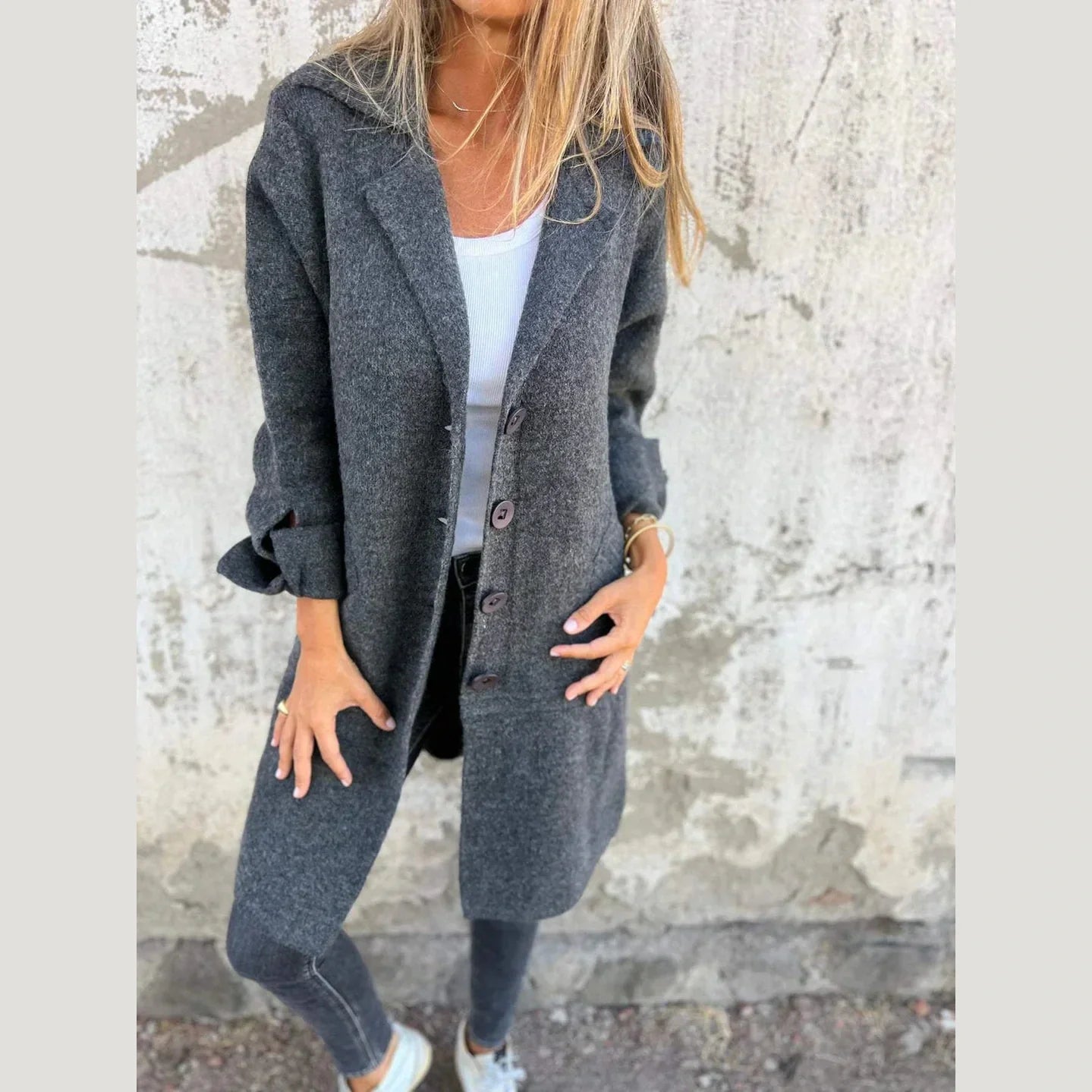 Casual Long Button Coat For Women | Arlena