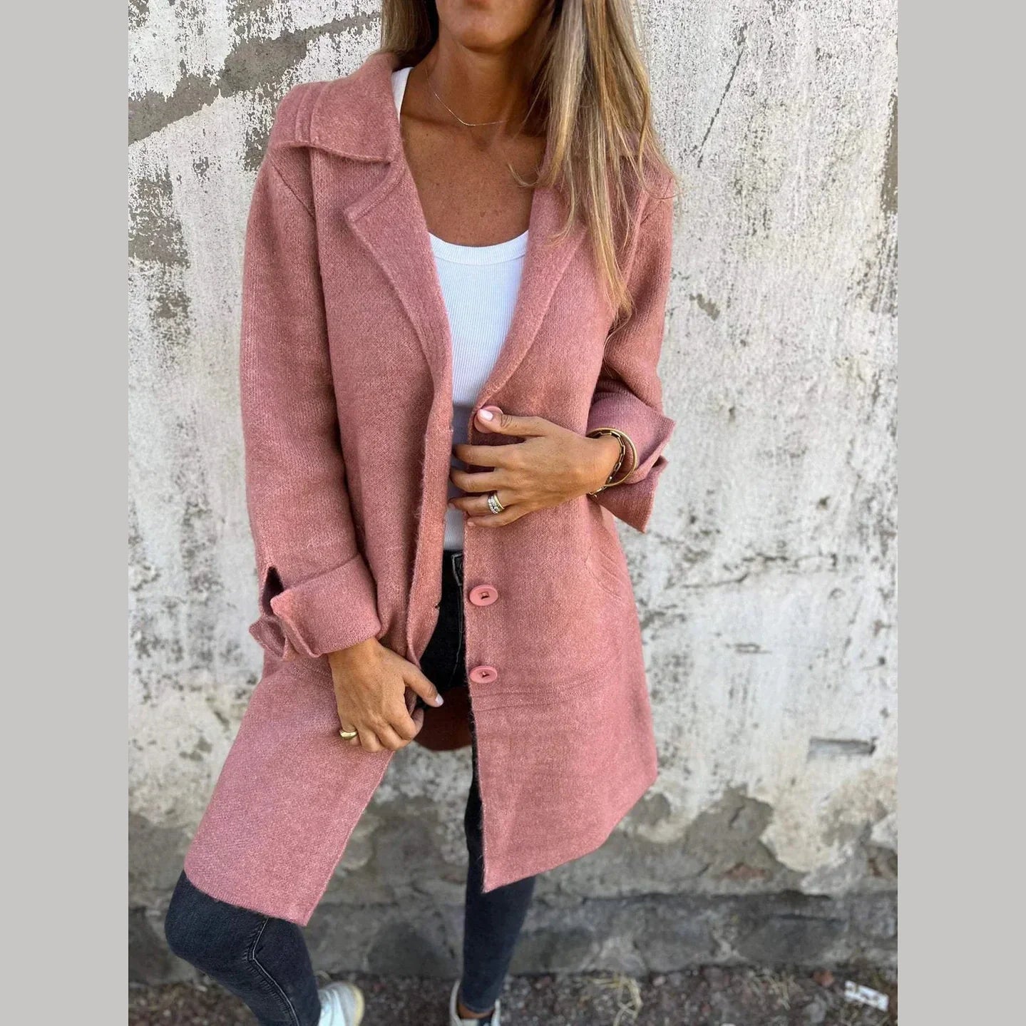 Casual Long Button Coat For Women | Arlena