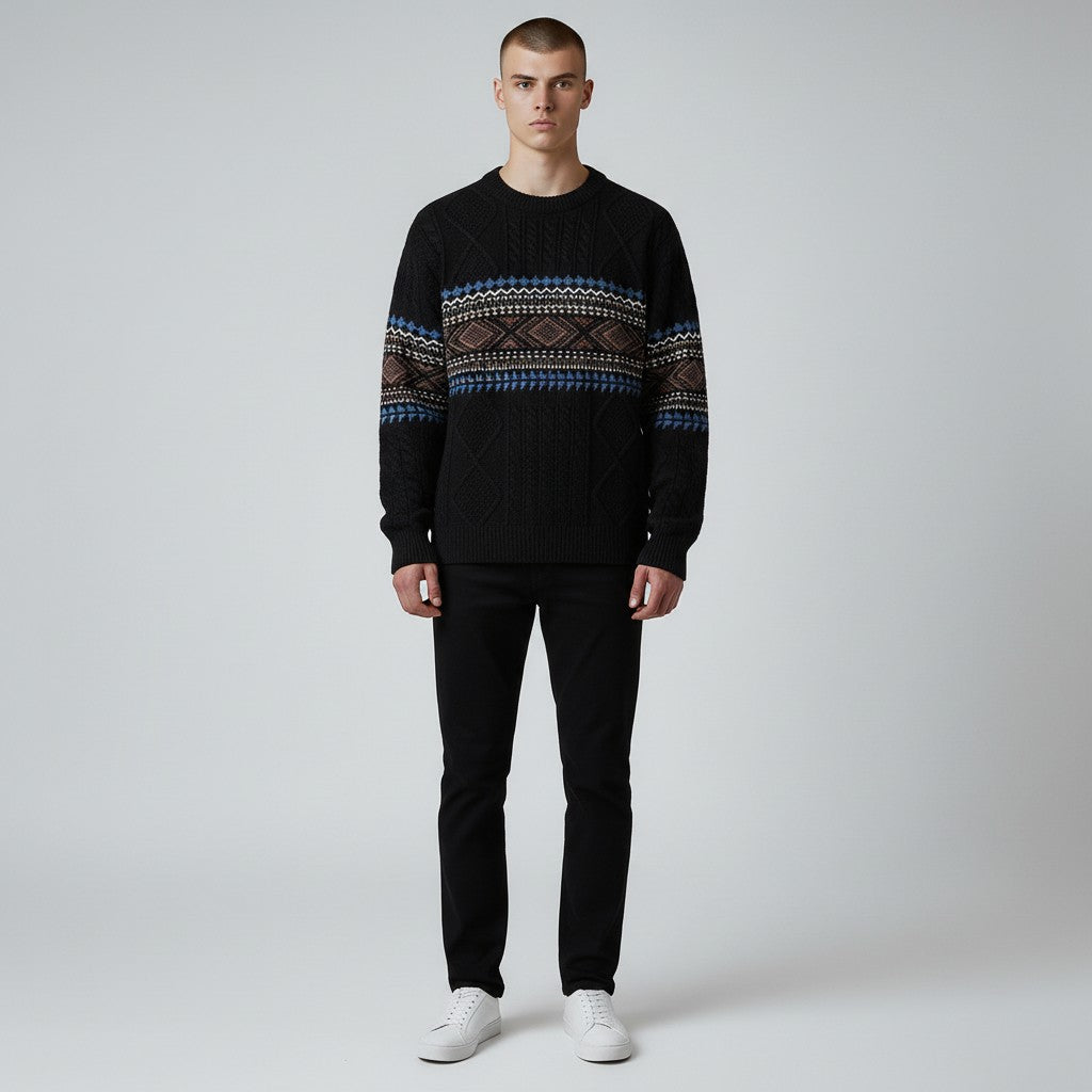 Nordic Pattern Crew Neck Sweater for Men | Soren