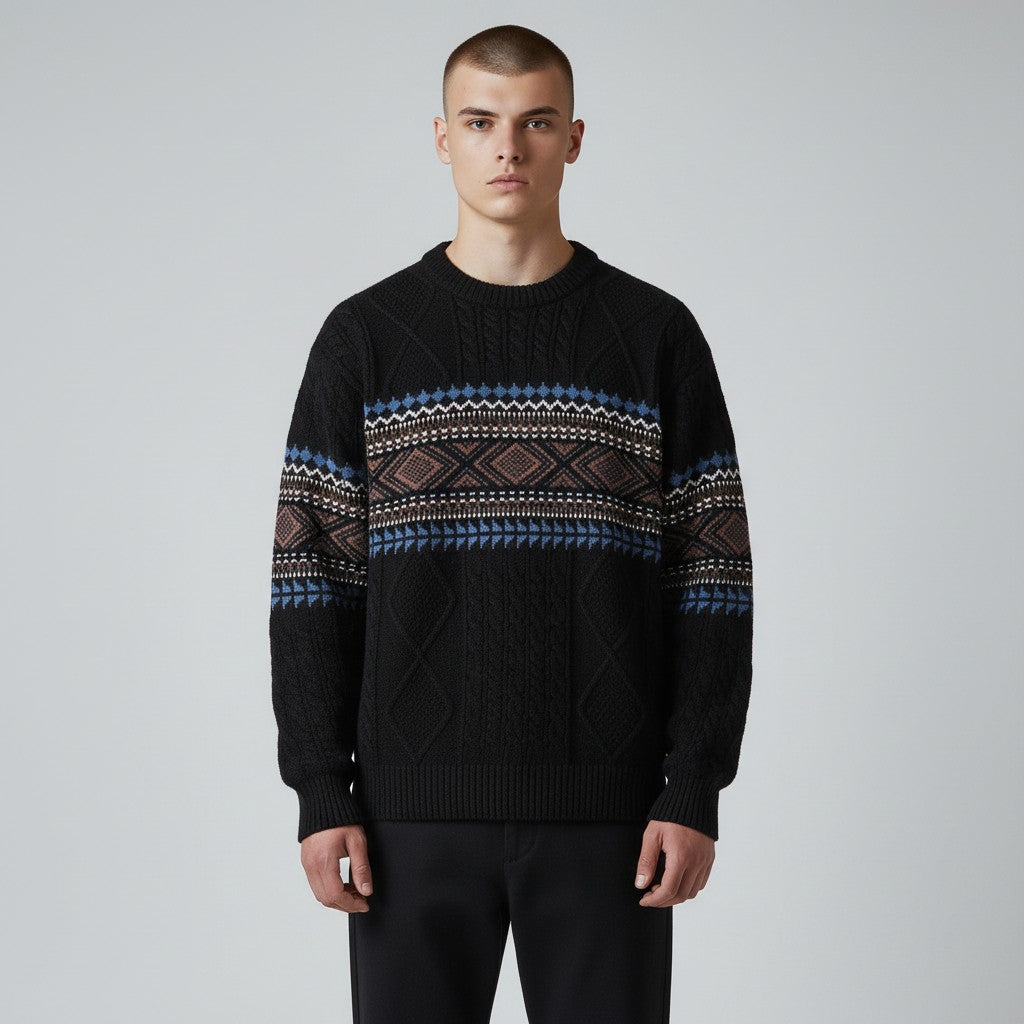Nordic Pattern Crew Neck Sweater for Men | Soren