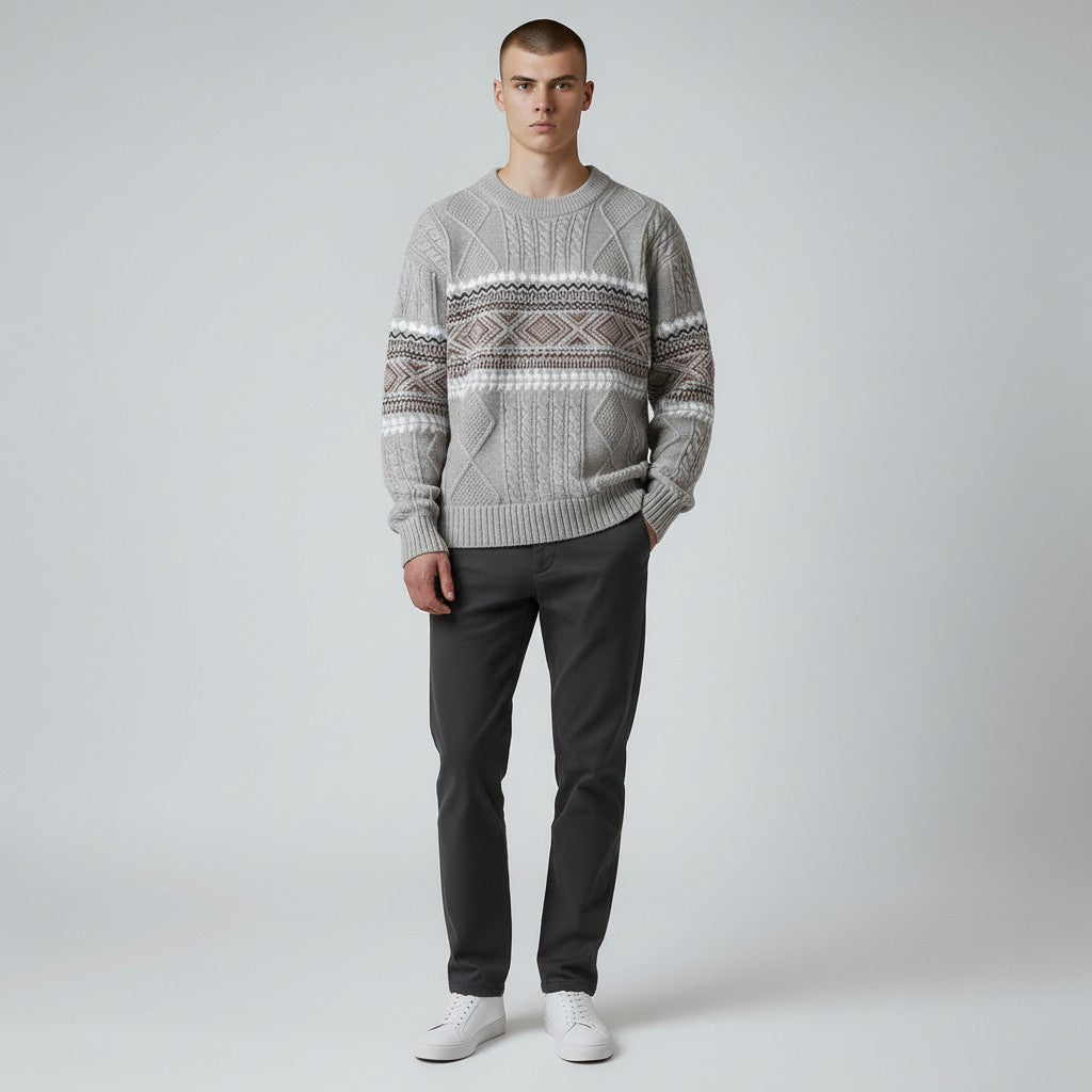 Nordic Pattern Crew Neck Sweater for Men | Soren