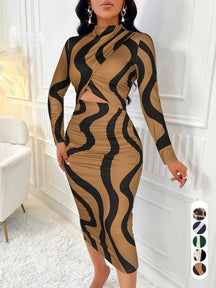 Colorblock Print Cut Out Bodycon Dress For Women | Zephyra